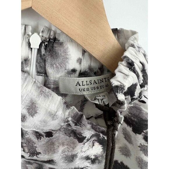 NEW AllSaints Luna Waktu Linen & Silk Top Pleated Cropped Frill White Womens 8 - Picture 3 of 4